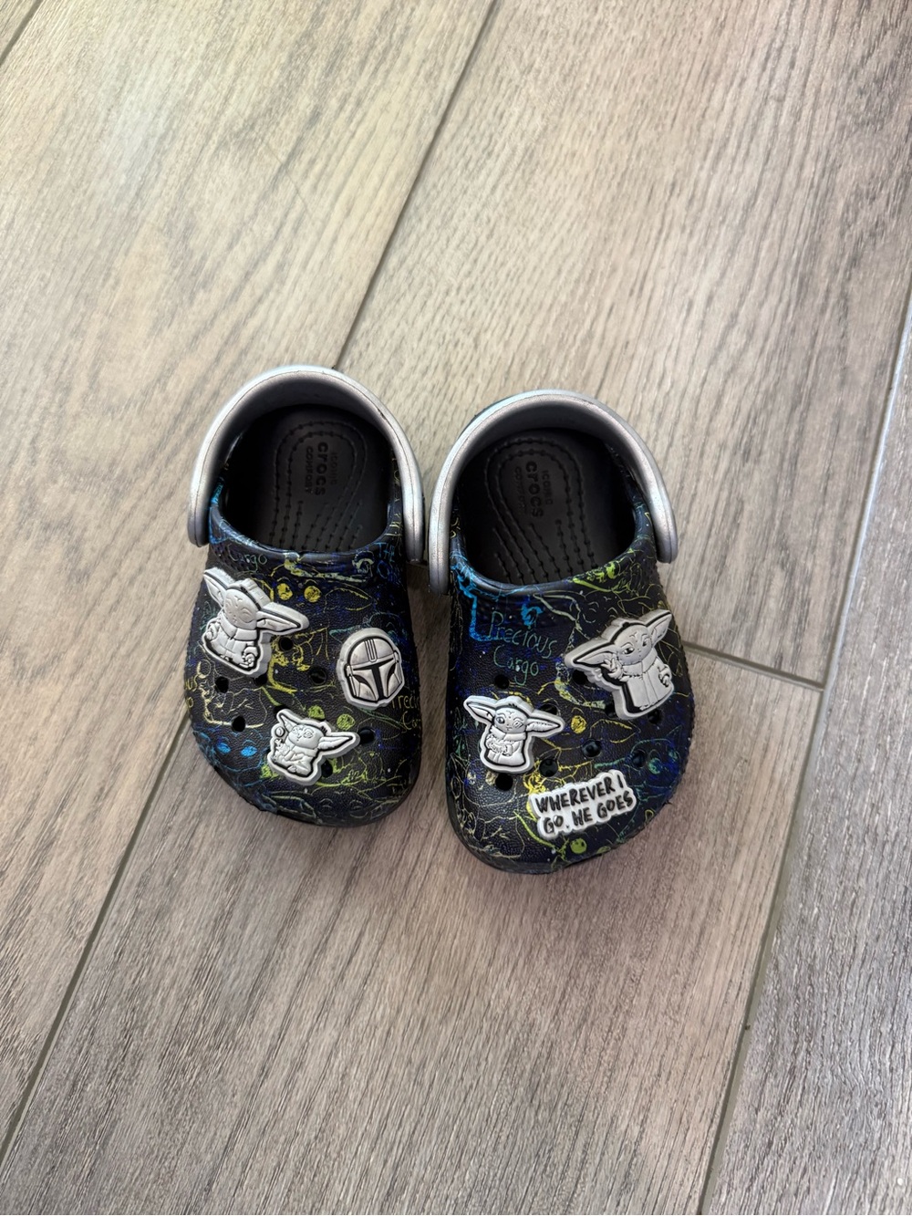 CROCS Kids Star Wars The Child Graphic Black Clogs with Green & Blue Accents